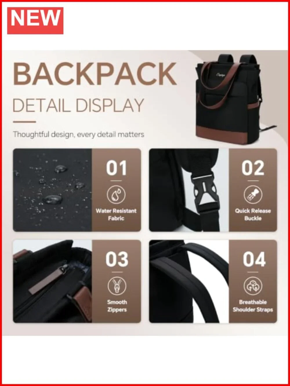 Convertible Tote Backpack for Women, Fits 15.6 Inch Laptop, Work Travel Bag,